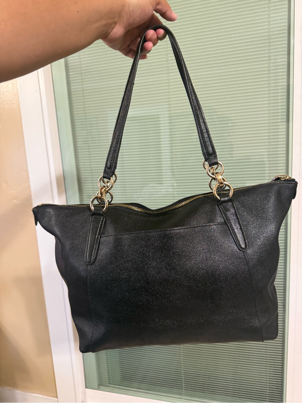 Coach Black Leather Tote with Gold Accents - Picture 2 of 4